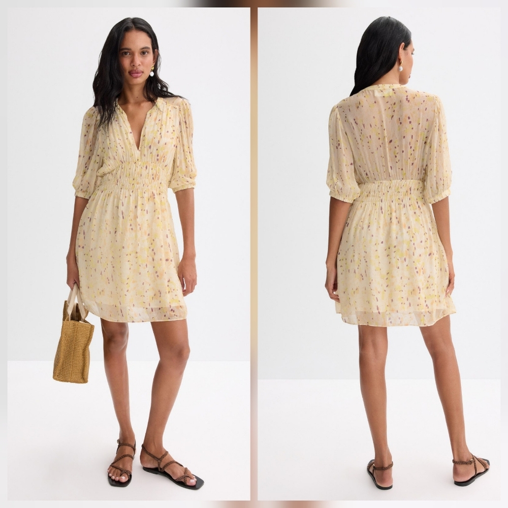 ba&sh Kanissa Dress In Off-White Casual V-neck Short Sleeve Viscose Size M